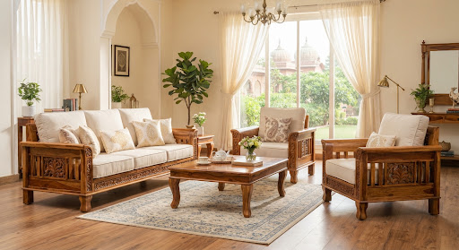 Awadh Royal Solid Wood Living Room Suite - Greenwood Furniture Lucknow