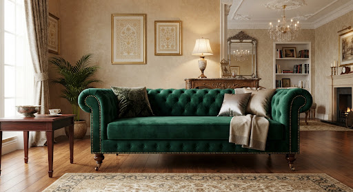 Hazratganj Emerald Chesterfield Couch - Greenwood Furniture Lucknow