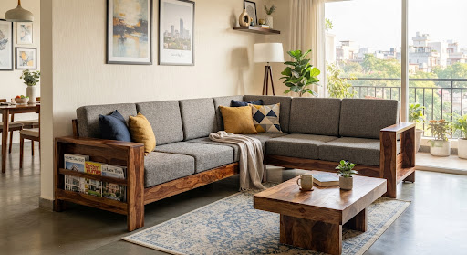 Gomti Modern L-Shape Sectional - Greenwood Furniture Lucknow