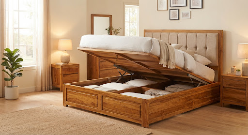 King Size Hydraulic Storage Bed solid wood furniture Lucknow Indira Nagar