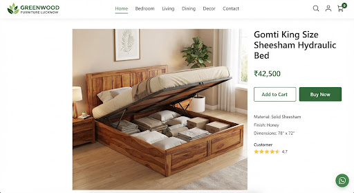 Royal Teak Queen Bed solid wood furniture Lucknow Indira Nagar