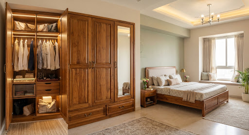 4-Door Modular Teak Wardrobe solid wood furniture Lucknow Indira Nagar