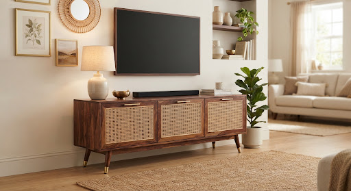 Fluted Solid Wood TV Console solid wood furniture Lucknow Indira Nagar
