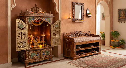 Hand-Carved Pooja Mandir solid wood furniture Lucknow Indira Nagar
